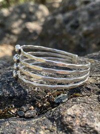 Hammered Silver Beaded Cuff Bracelet: Handcrafted Boho Jewelry