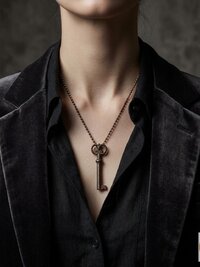 Antique Skeleton Key Necklace FLORA, Iron Trunk Pendant, Brass Ball Jewelry
