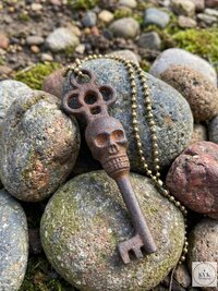 Gothic Skull Key Necklace, Cast Iron Boho Pendant Jewelry