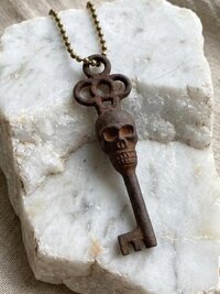 Gothic Skull Key Necklace, Cast Iron Boho Pendant Jewelry