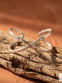 Hammered Silver Criss Cross Cuff Bracelet: Boho X Design