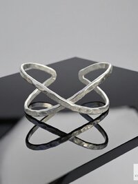 Hammered Silver Criss Cross Cuff Bracelet: Boho X Design