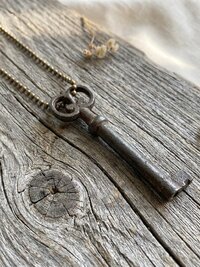 Antique Skeleton Key Necklace FLORA, Iron Trunk Pendant, Brass Ball Jewelry