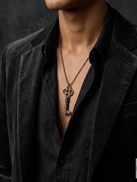 Antique Skeleton Key Necklace JULIET, Fancy Bow Iron Pendant, Brass Ball Chain Gothic Jewelry