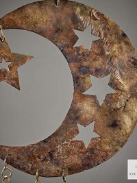 Crescent Moon and Stars with Hanging Bells Windchime - Artisan Metal Garden Decor Brass Bells