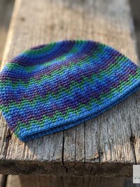 Blue Zig Zag Kufi Skull Cap, Crocheted Beanie Hat, Ethically sourced