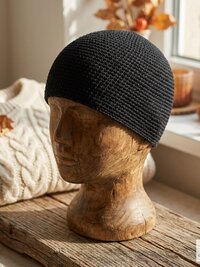 Black Kufi Skull Cap, Crocheted Beanie Hat, Ethically sourced
