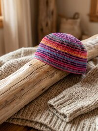 Pink Stripe Kufi Skull Cap, Crocheted Beanie Hat, Ethically sourced