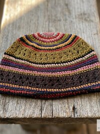 Striped Kufi Skull Cap, Crocheted Beanie Hat, Ethically sourced