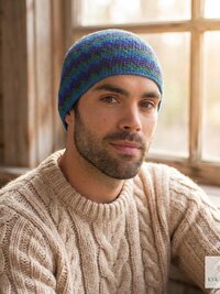 Blue Zig Zag Kufi Skull Cap, Crocheted Beanie Hat, Ethically sourced