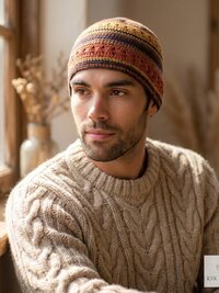 Striped Kufi Skull Cap, Crocheted Beanie Hat, Ethically sourced