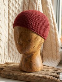 Maroon Kufi Skull Cap, Crocheted Beanie Hat, Ethically sourced