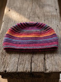 Pink Stripe Kufi Skull Cap, Crocheted Beanie Hat, Ethically sourced