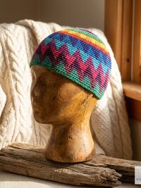 Rainbow Kufi Skull Cap, Crocheted Beanie Hat, Ethically sourced