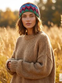 Rainbow Kufi Skull Cap, Crocheted Beanie Hat, Ethically sourced