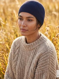 Navy Kufi Skull Cap - Crocheted Beanie Hat, Ethically sourced