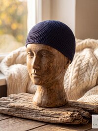 Navy Kufi Skull Cap - Crocheted Beanie Hat, Ethically sourced