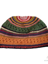 Striped Kufi Skull Cap, Crocheted Beanie Hat, Ethically sourced
