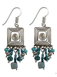 Handcrafted Square Wire and Bead Dangle Earrings - Chic Bohemian Jewelry