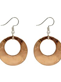 Round Copper Hoop Earrings - Boho Earrings, Handcrafted Hammered Dangles