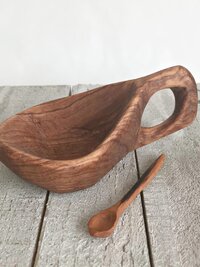 Hand Carved Olive Wood Salt Pot with Handle: Kenyan Kitchen Decor