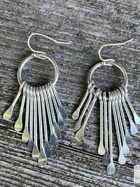 Boho Silver Plated Fringe Paddle Earrings, Sterling Silver Wires, Artisan Chandelier Dangles
