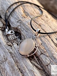 Gray Chalcedony Agate Pendant, Leather Cord Choker, Women's Gemstone Necklace