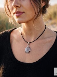 Gray Chalcedony Agate Pendant, Leather Cord Choker, Women's Gemstone Necklace