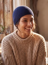 Navy Kufi Skull Cap - Crocheted Beanie Hat, Ethically sourced