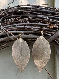 Handcrafted Gold Leaf Earrings, Elegant Botanical Dangles, Delicate Nature Jewelry Drops