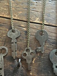 Antique Flat Lock Key Necklace, Repurposed Steel Pendant, Industrial Jewelry