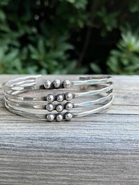 Hammered Silver Beaded Cuff Bracelet: Handcrafted Boho Jewelry