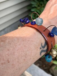 Handcrafted Boho Leather Cuff with Brass and Glass Beads - Hippie Fashion, Bohemian Jewelry