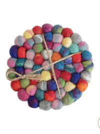 Colorful Wool Felt Ball Coaster Set, Handmade Drink Mug Rug, Eco Cup Mat