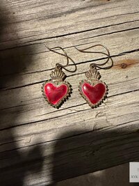 Gothic Ruby Red Sacred Heart Brass Double Sided Boho Earrings, Gift for Her
