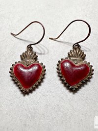 Gothic Ruby Red Sacred Heart Brass Double Sided Boho Earrings, Gift for Her