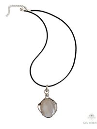 Gray Chalcedony Agate Pendant, Leather Cord Choker, Women's Gemstone Necklace