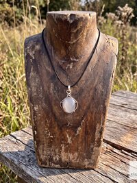 Gray Chalcedony Agate Pendant, Leather Cord Choker, Women's Gemstone Necklace