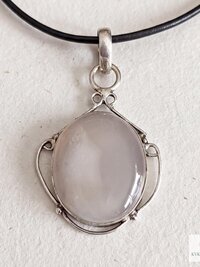 Gray Chalcedony Agate Pendant, Leather Cord Choker, Women's Gemstone Necklace