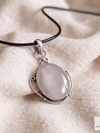 Gray Chalcedony Agate Pendant, Leather Cord Choker, Women's Gemstone Necklace