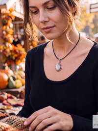 Gray Chalcedony Agate Pendant, Leather Cord Choker, Women's Gemstone Necklace