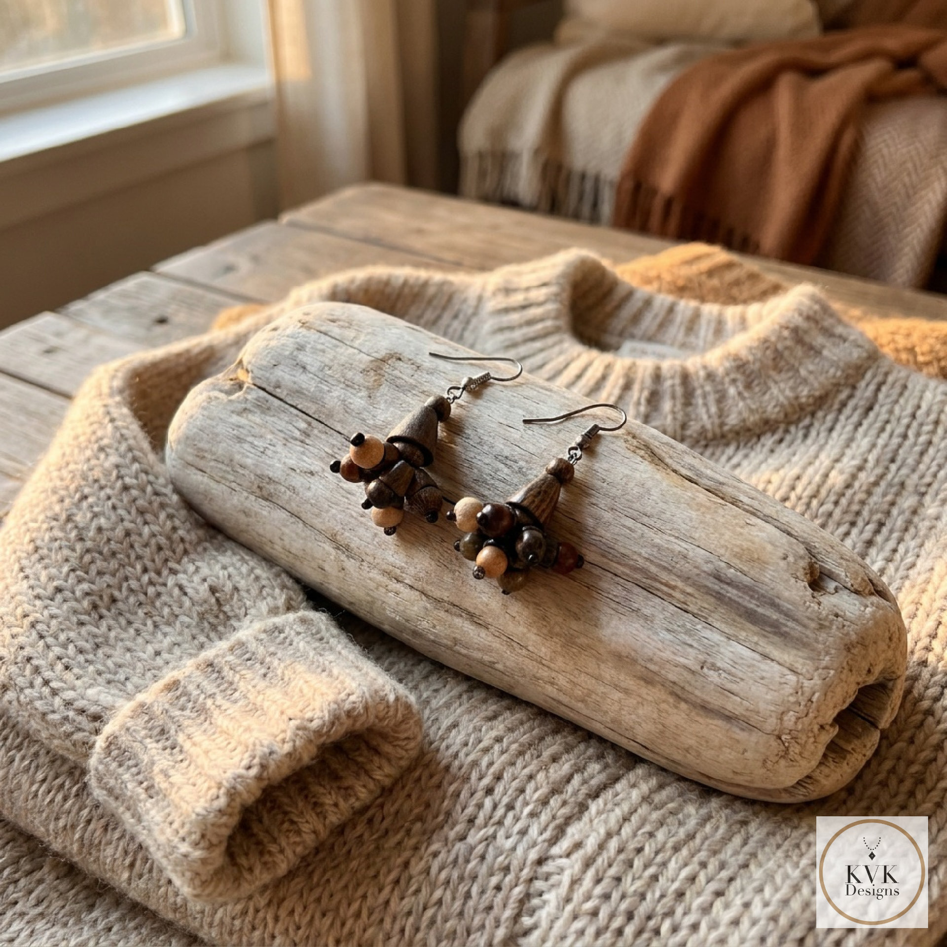 Flora Wooden Earrings - Handcrafted Wood Bead Earrings