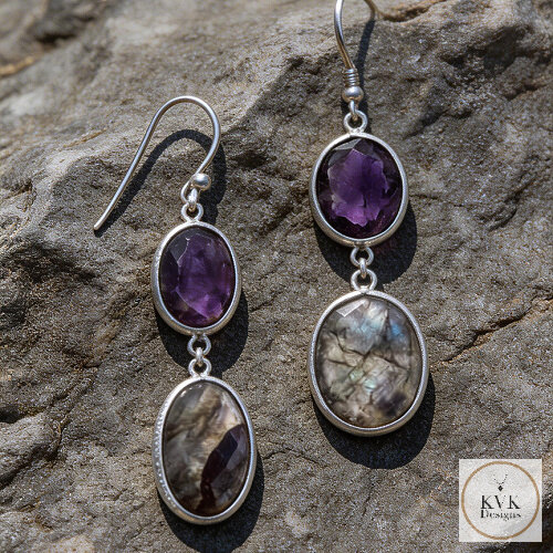 Freeform Amethyst and Labradorite Earrings
