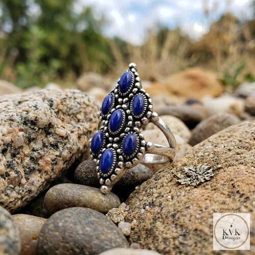 Ornate Oxidized Lapis Ring