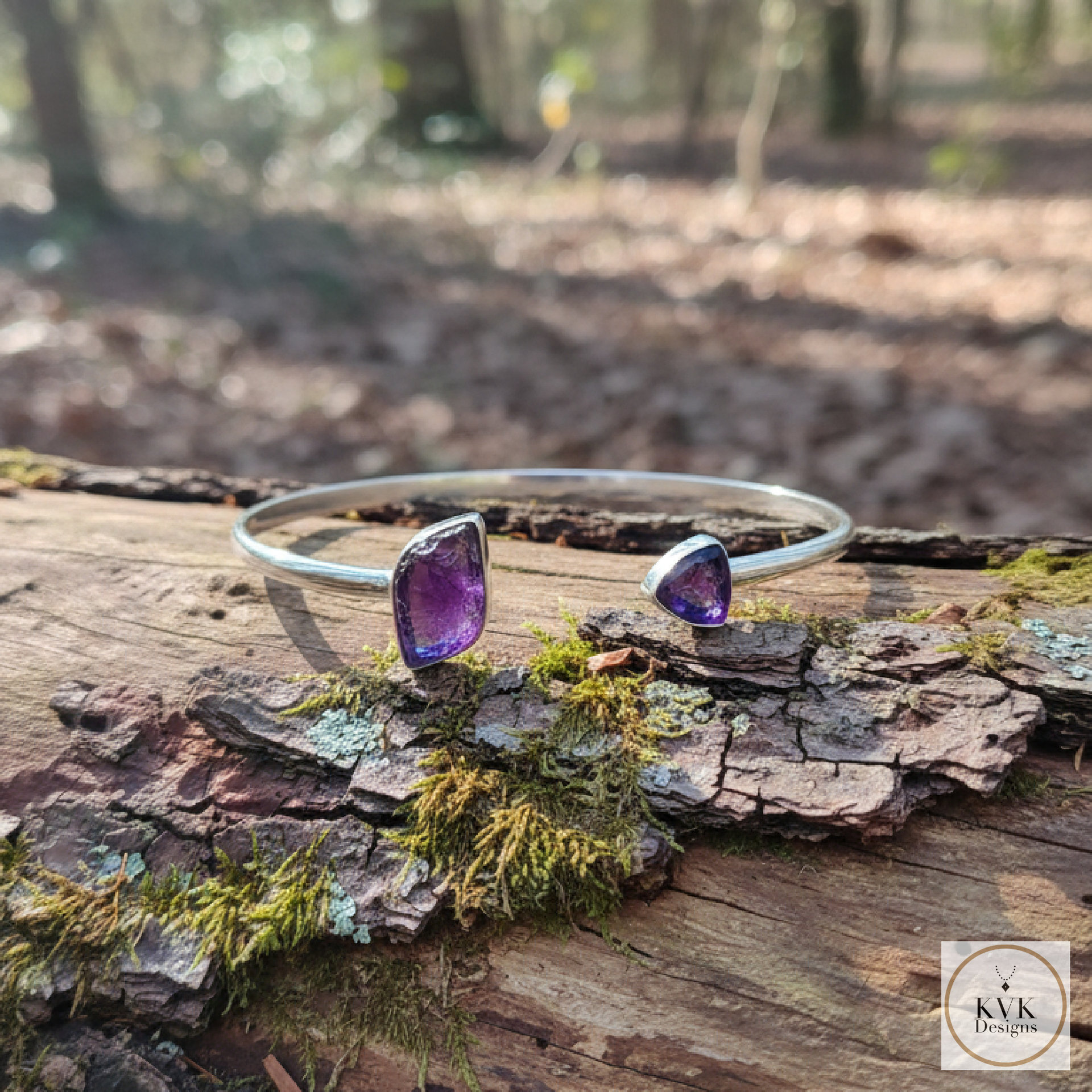 Sterling Silver Amethyst Open Cuff Bracelet