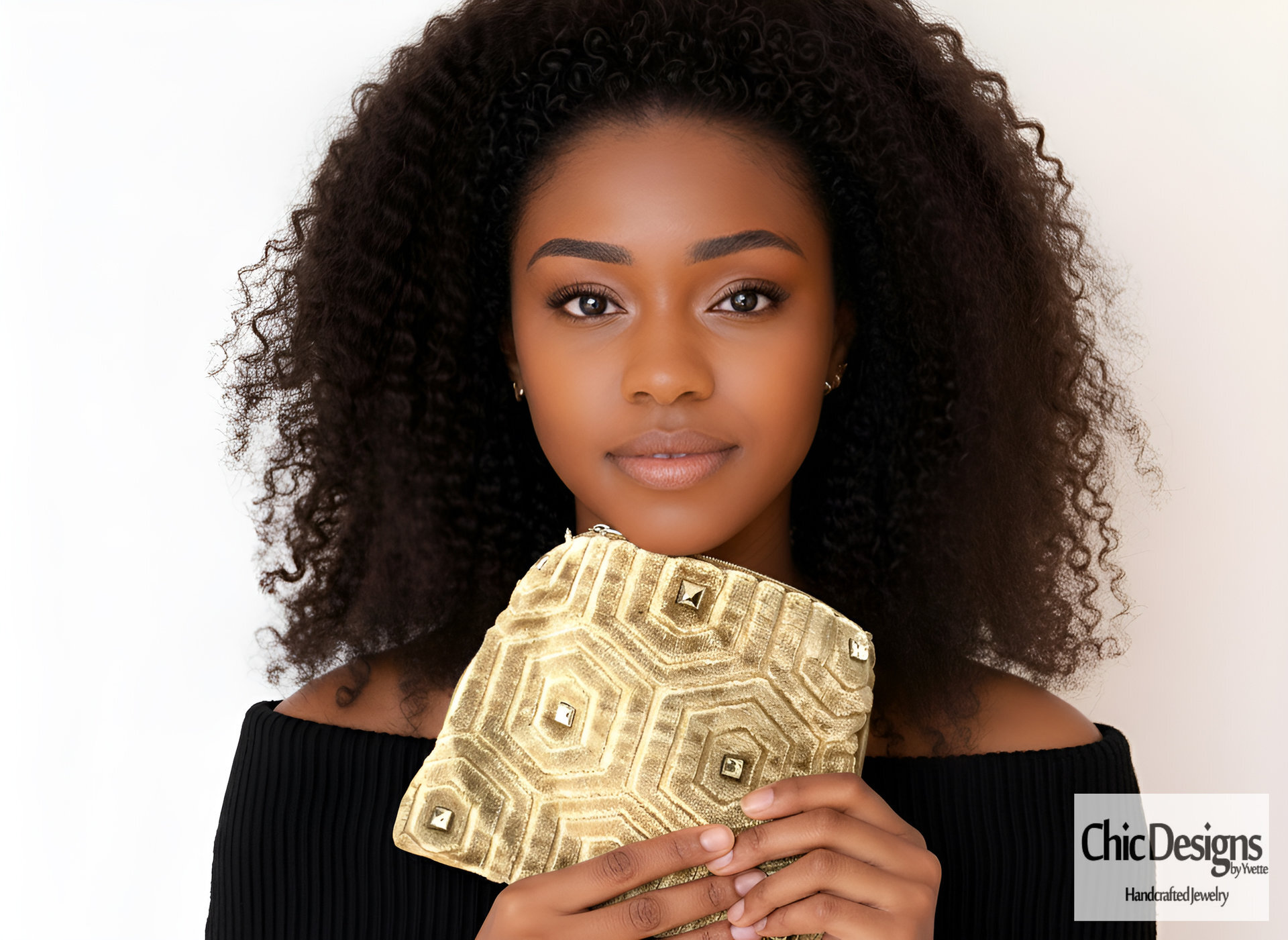 Beige Square Crystal Pouch