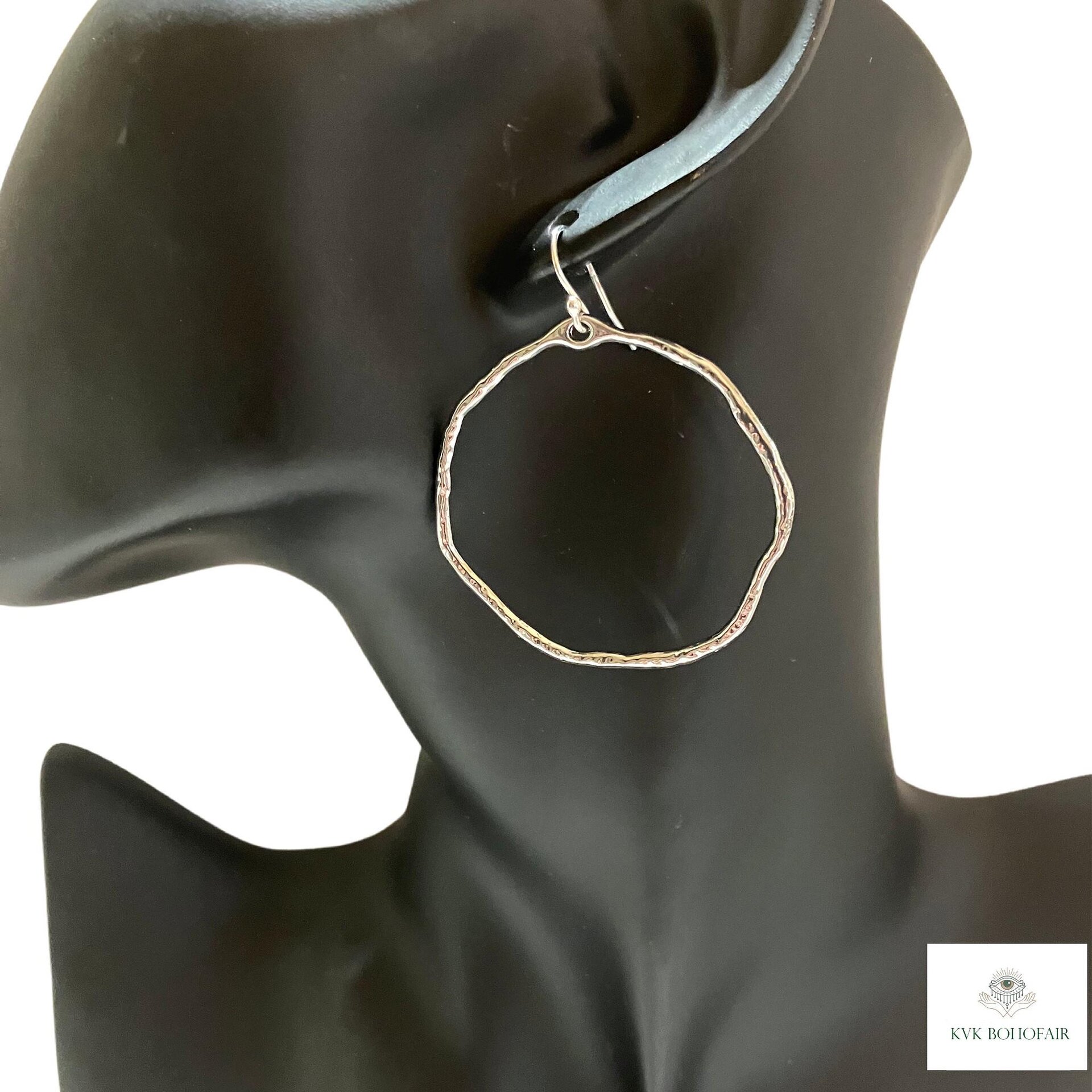 Handcrafted Boho Silver Hoop Earrings - Ethnic Hammered Dangles with 925 Sterling Silver Hooks