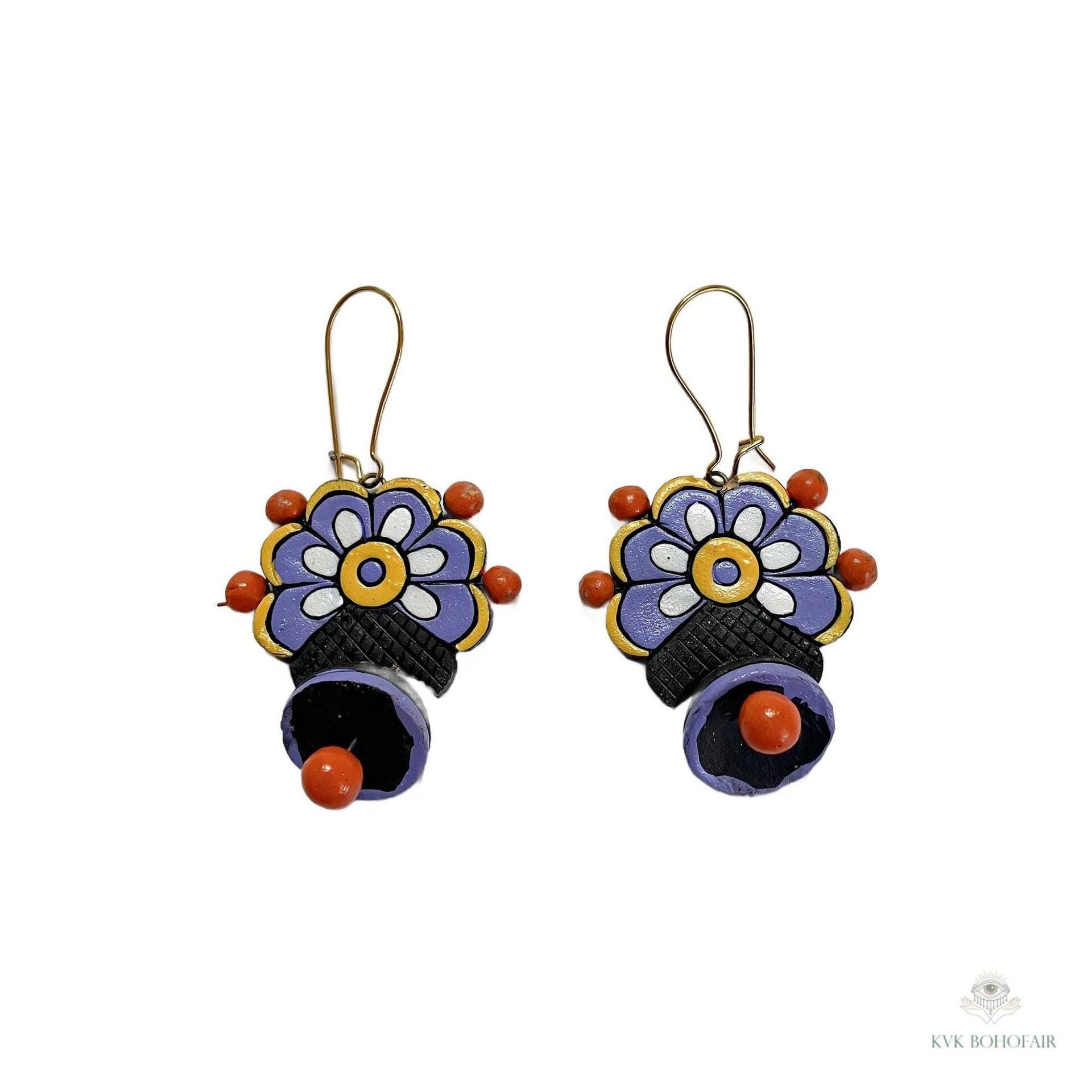 Handcrafted Flower Clay Earrings - Boho Statement Jewelry, Nature Inspired