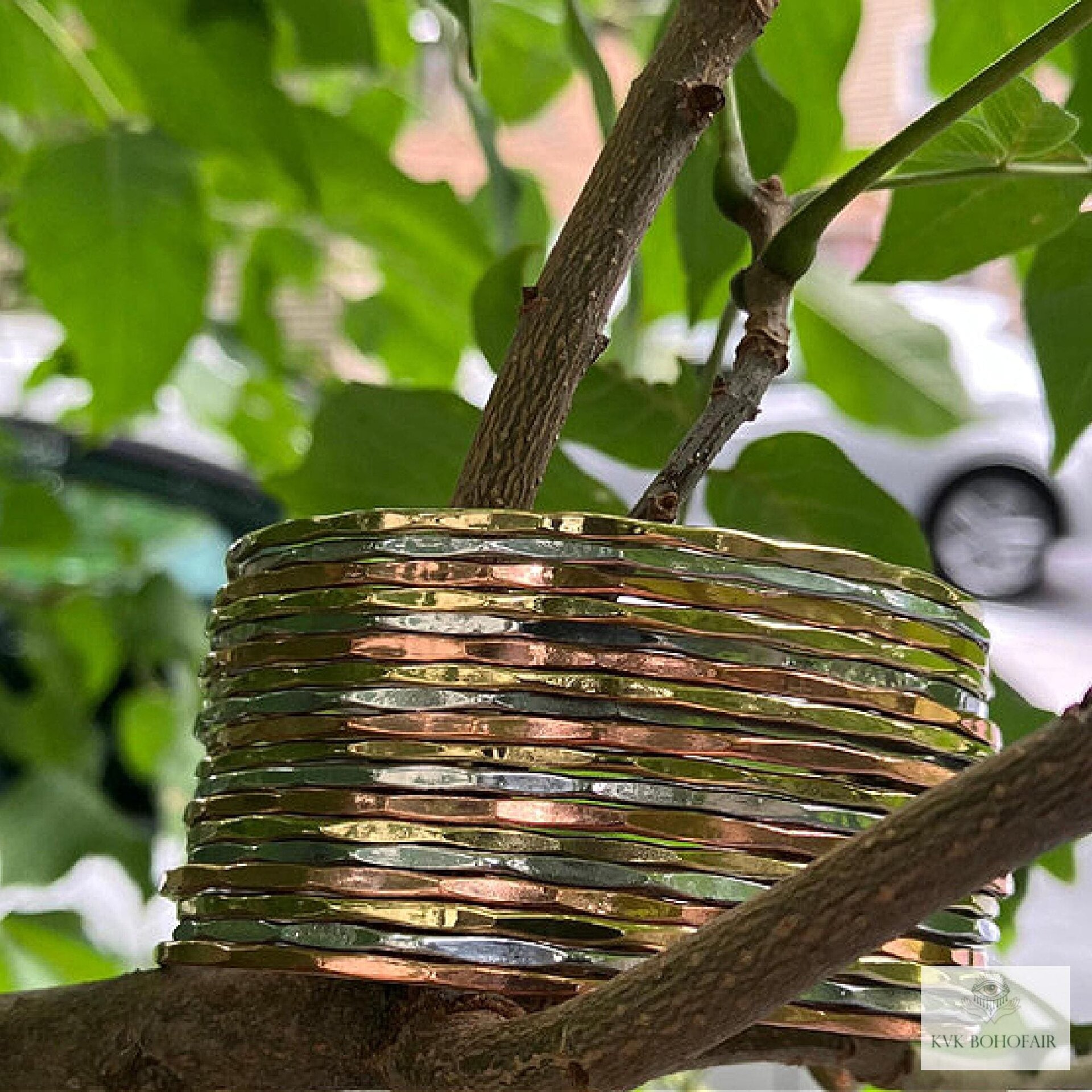 Wide Hammered Mixed Metal Cuff Bracelet - Statement Artisan Jewelry