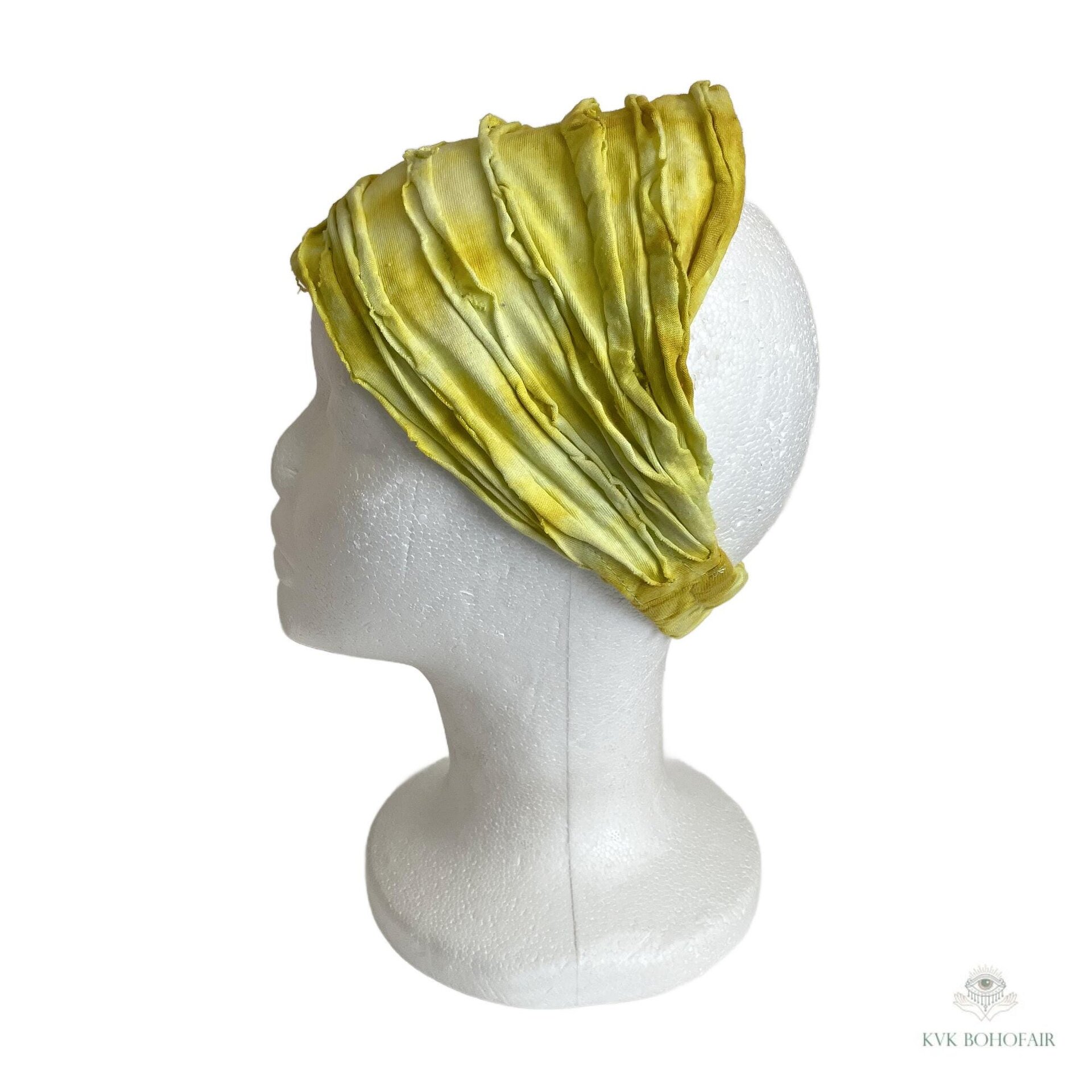Yellow Tie Dye Boho Headband - Stylish Bohemian Headwrap, Headbands for Women
